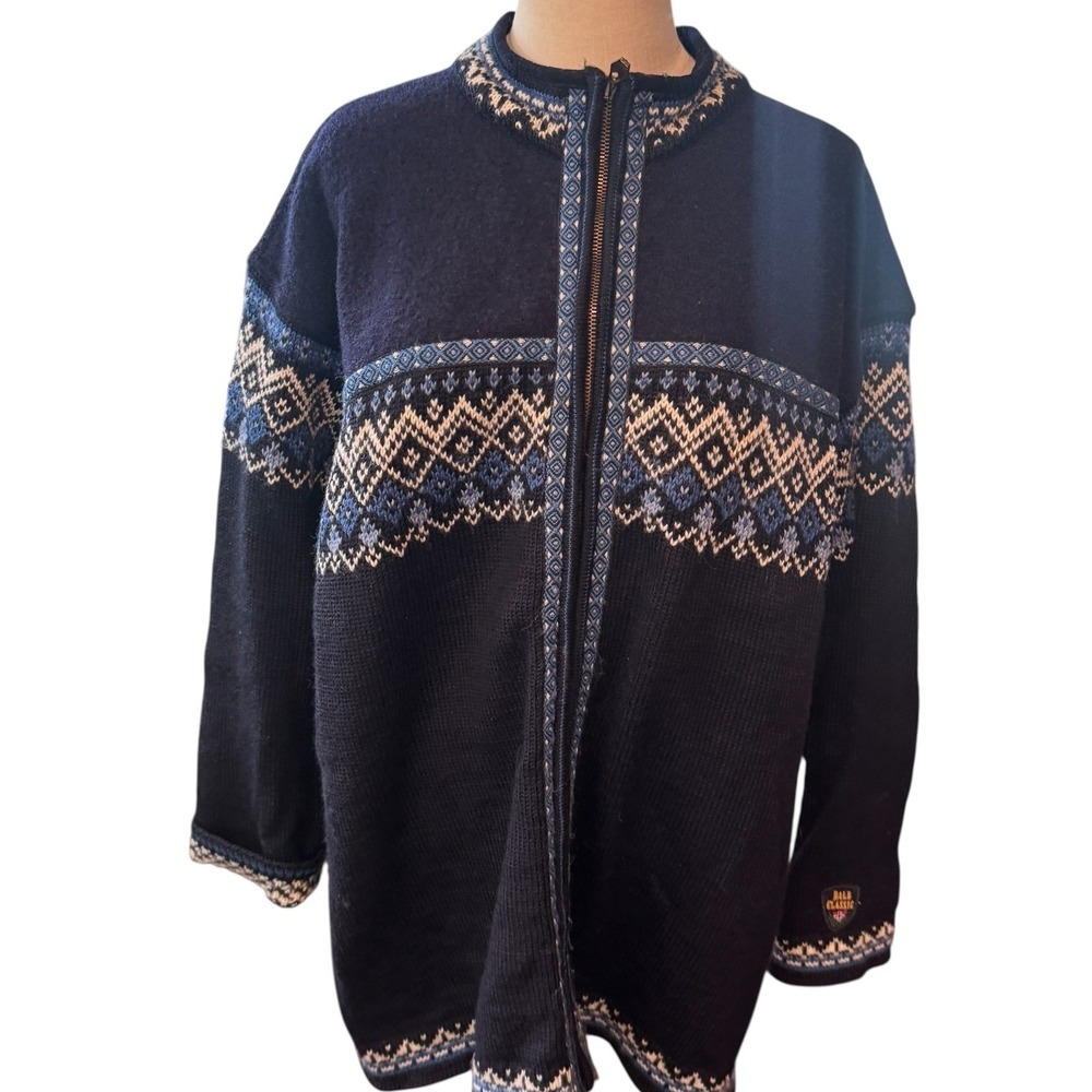 Dale of Norway Salt Lake 2002 Olympics Wool Cardigan Sweater Navy Blue Mens XL